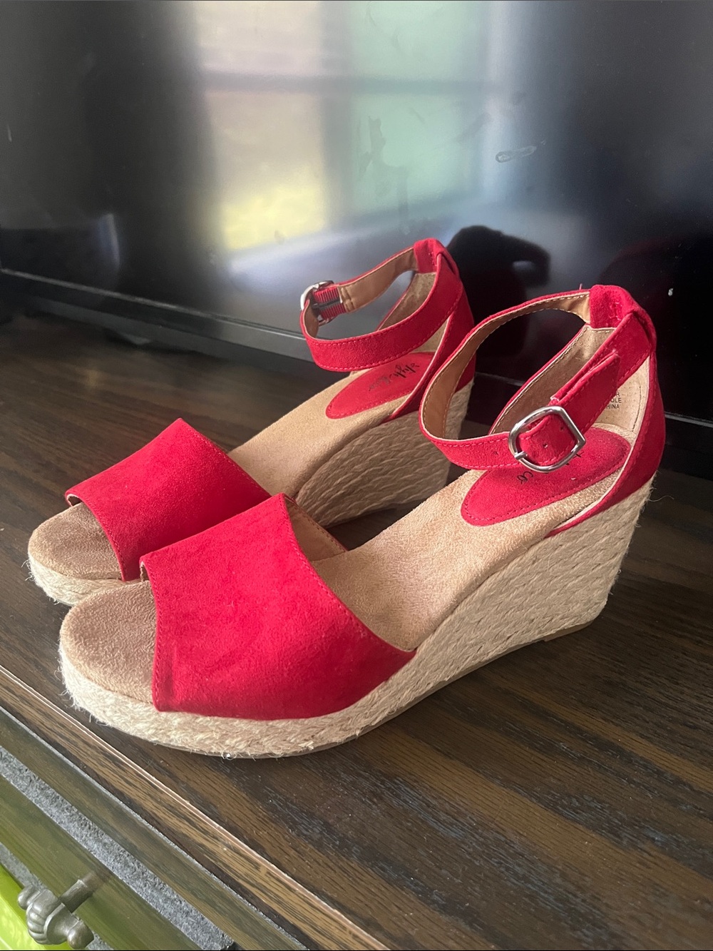 Style & Co. Red Suede Espadrille Wedge Sandals with Ankle Strap
